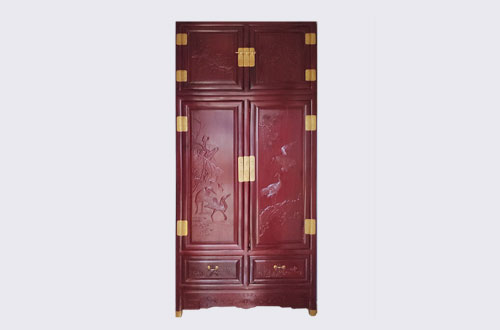 平泉高端中式家居装修深红色纯实木衣柜